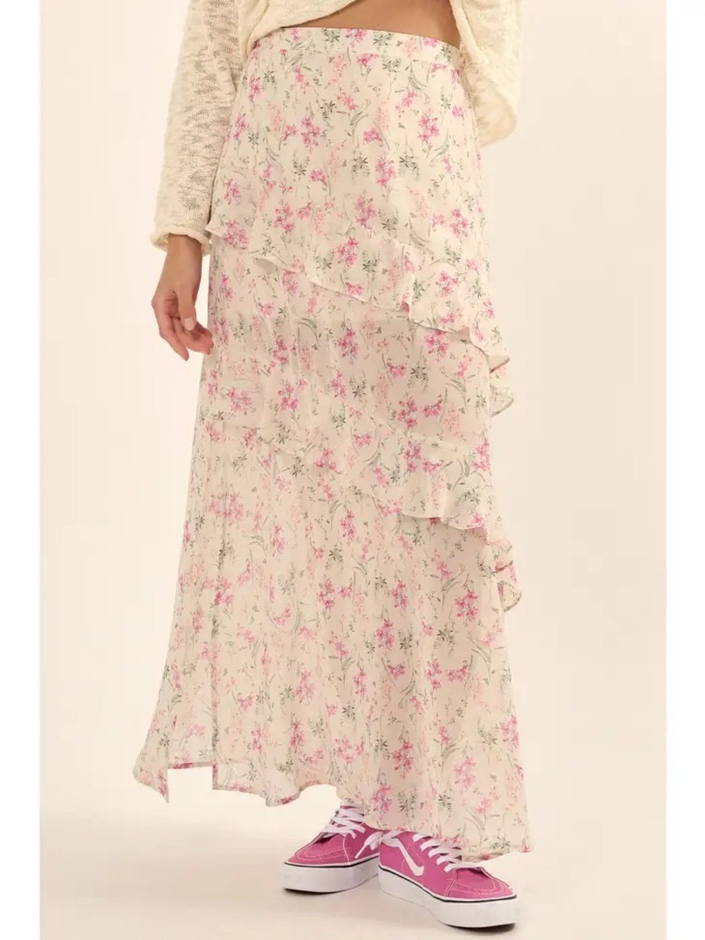 Promesa Maxi Skirt with Pink Floral Print